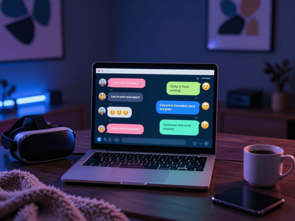 Engaging NSFW AI chat interaction on a laptop in a modern setting