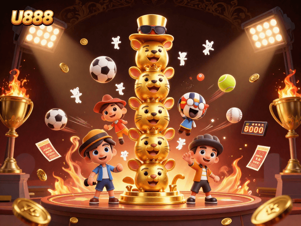 Experience thrilling U888 casino action with dynamic 3D winnings and vibrant game elements.