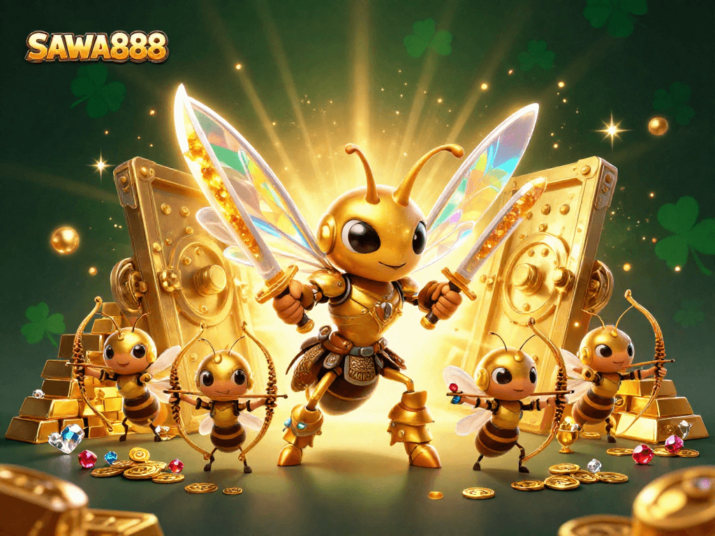 SAWA888 ignites excitement with a dynamic scene of a giant hornet and treasures captivating players.