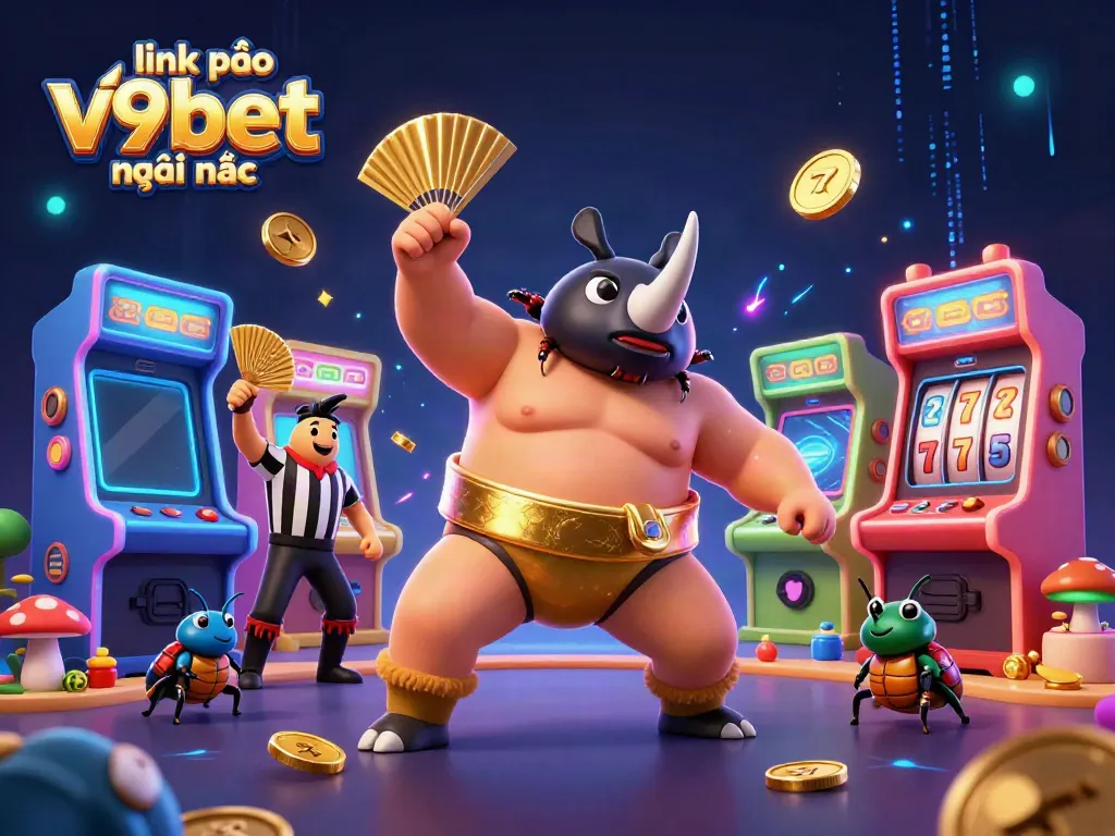 Engage in thrilling action with link vào v9bet mới nhất as a rhinoceros beetle champion stomps golden coins in a vibrant casino.