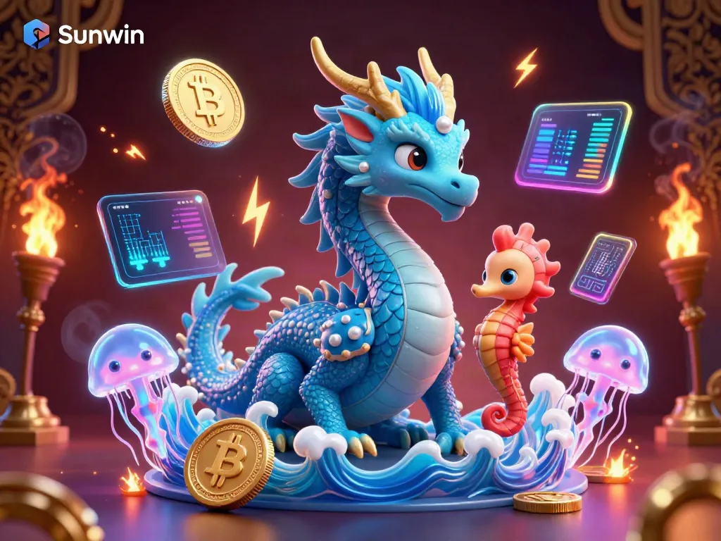 Experience exciting gameplay at Sunwin with a lively scene of a dragon, seahorse knight, and glowing jellyfish.