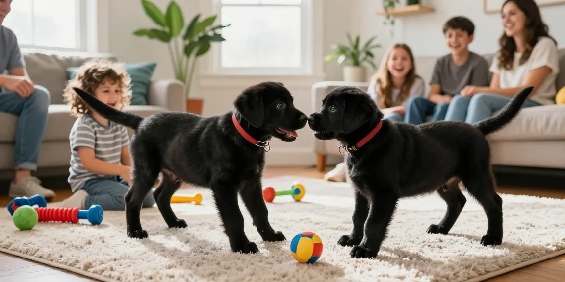 Joyful family moments with black lab breeders in a cozy home setting.