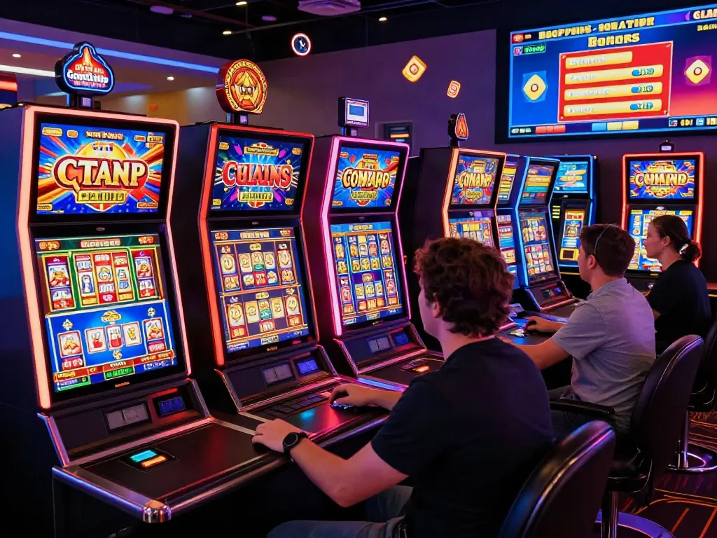 Engaged players enjoying UK slots not on GamStop in a vibrant online casino atmosphere.