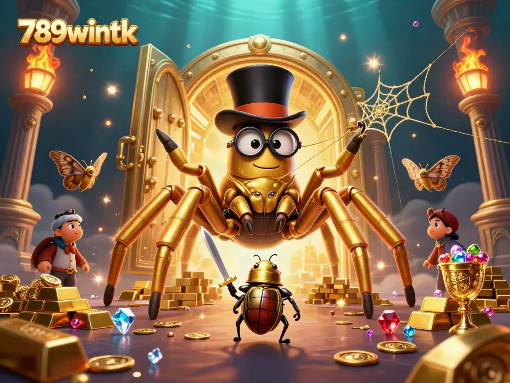 Experience the excitement of 789wintk with a vibrant casino fantasy featuring a golden tarantula and knight.