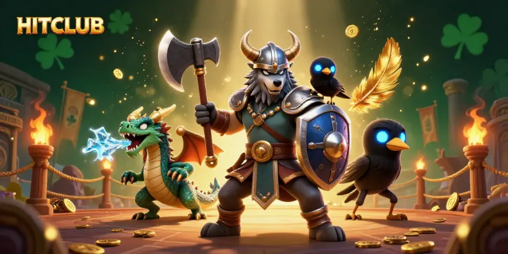 Engage with HITCLUB's thrilling gaming experience featuring Viking warriors, dragons, and gold treasures.
