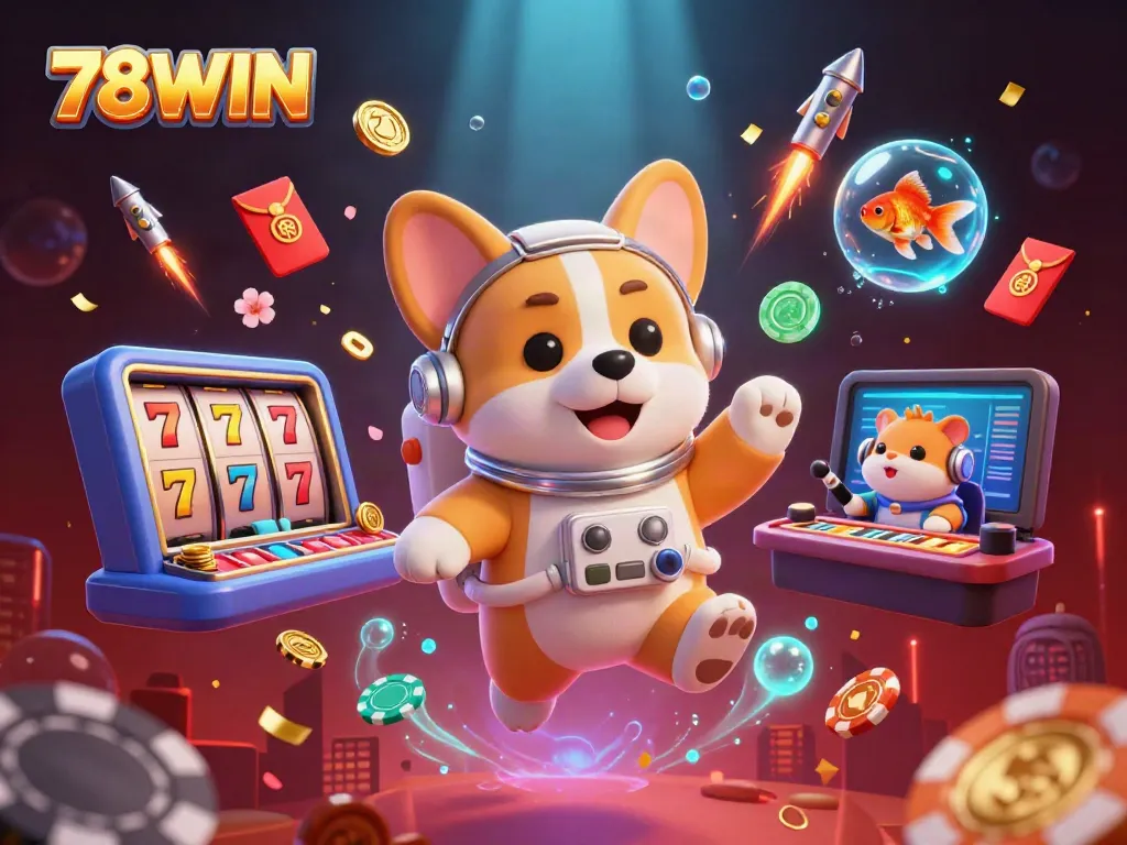78WIN offers an exhilarating casino experience with animated characters in a vibrant gaming scene.