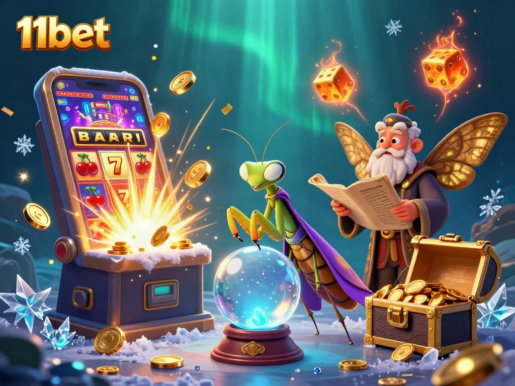 Immerse in the magical world of 11bet with captivating fortune teller and vibrant slot machine action.