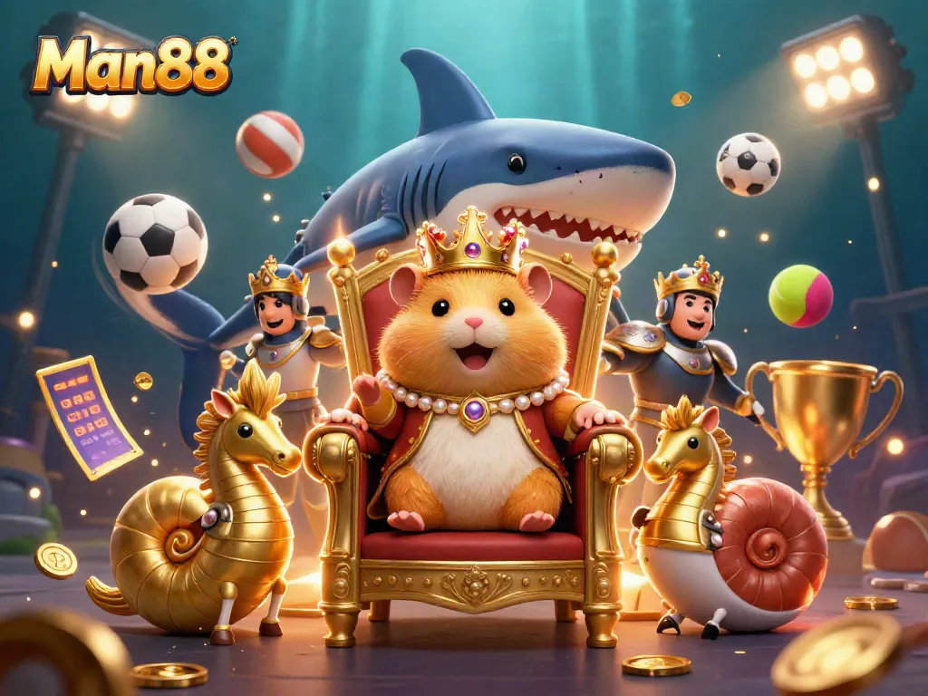 Experience thrilling sports betting at Man88 with the golden hamster king amidst dynamic game elements.