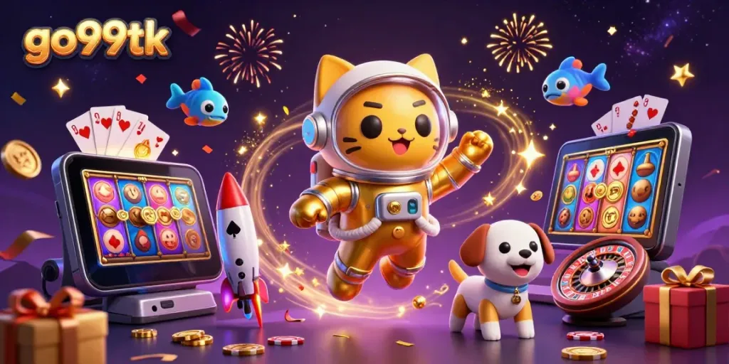 Engage with go99tk's vibrant gambling scene with slot games and cosmic characters.