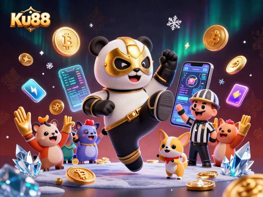 Engage with Ku88's thrilling betting experience featuring a lively panda wrestler and enthusiastic animal spectators.