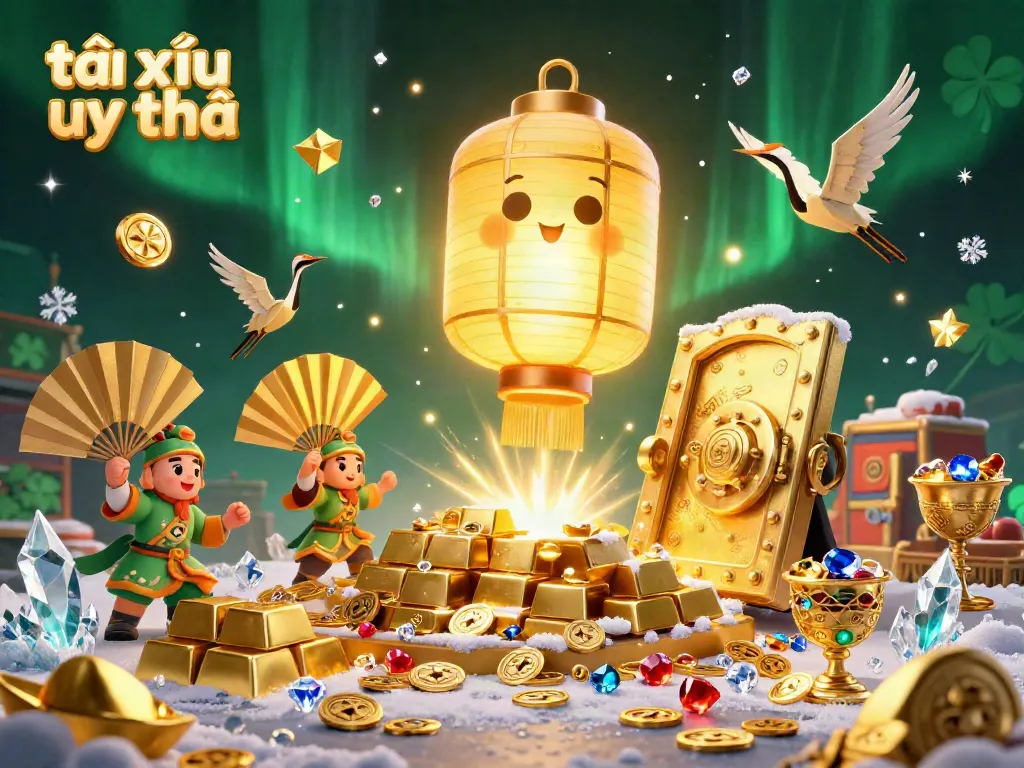 Experience vibrant gameplay with tài xỉu uy tín in this lively casino scene featuring glowing lantern spirits and treasure.