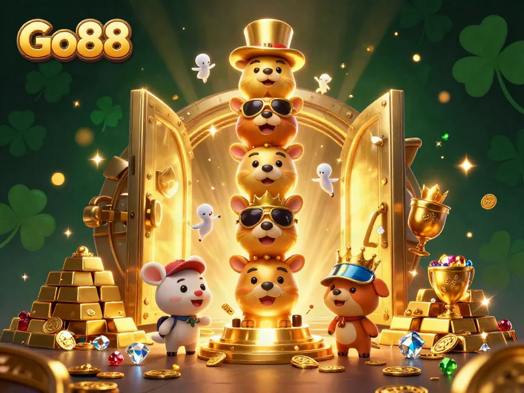 Engage in exciting slots at Go88 with a colorful totem pole and treasure backdrop.