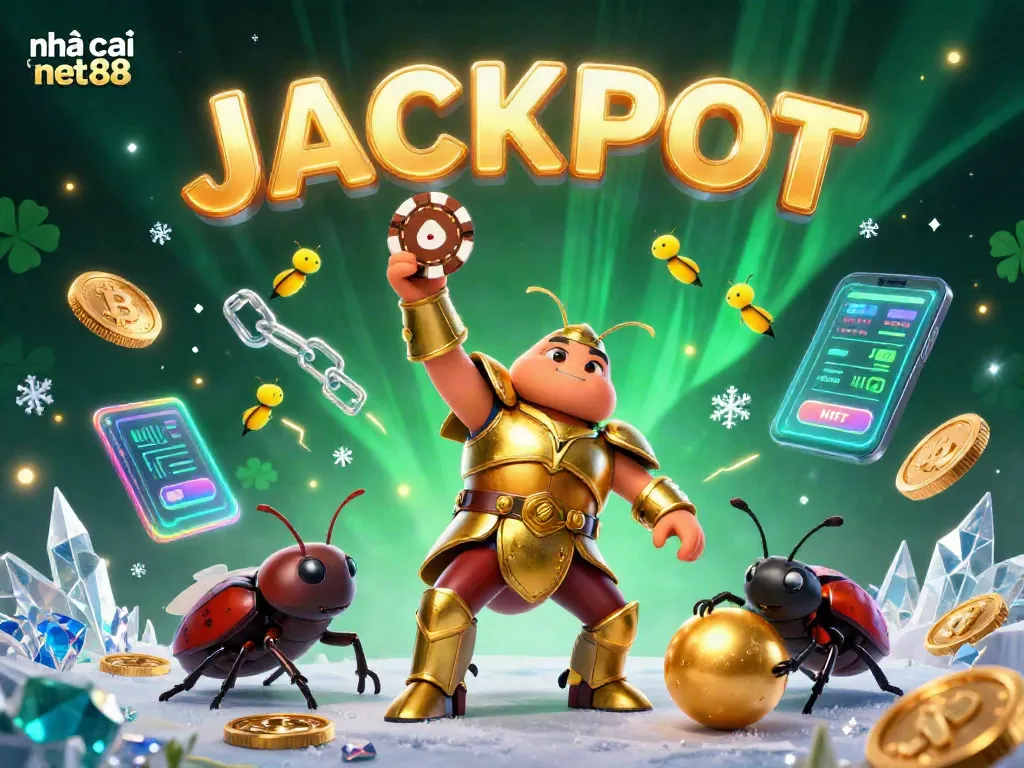 Play and win using strategies at nhà cái net88 with a captivating jackpot scene featuring unique characters.