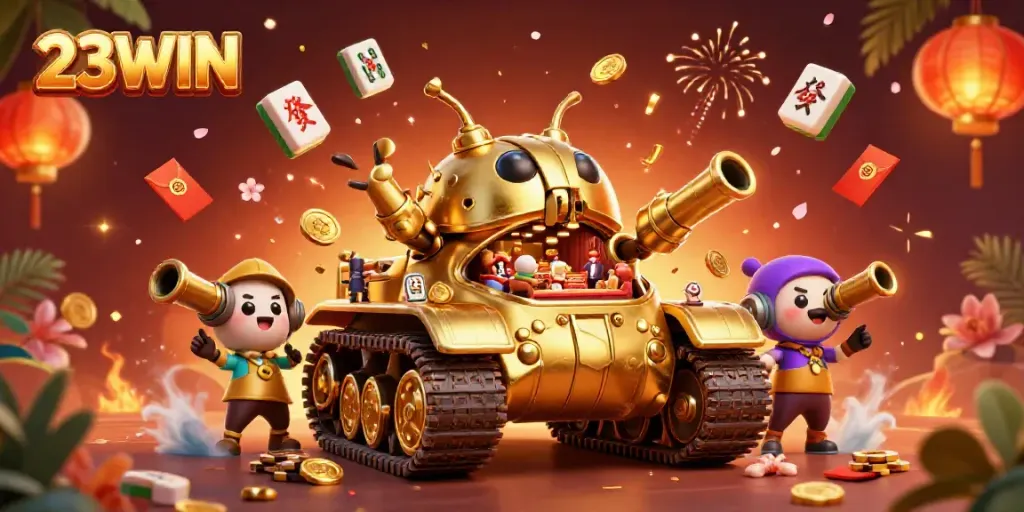 Experience the excitement of casino games at 23WIN with a captivating 3D scene.