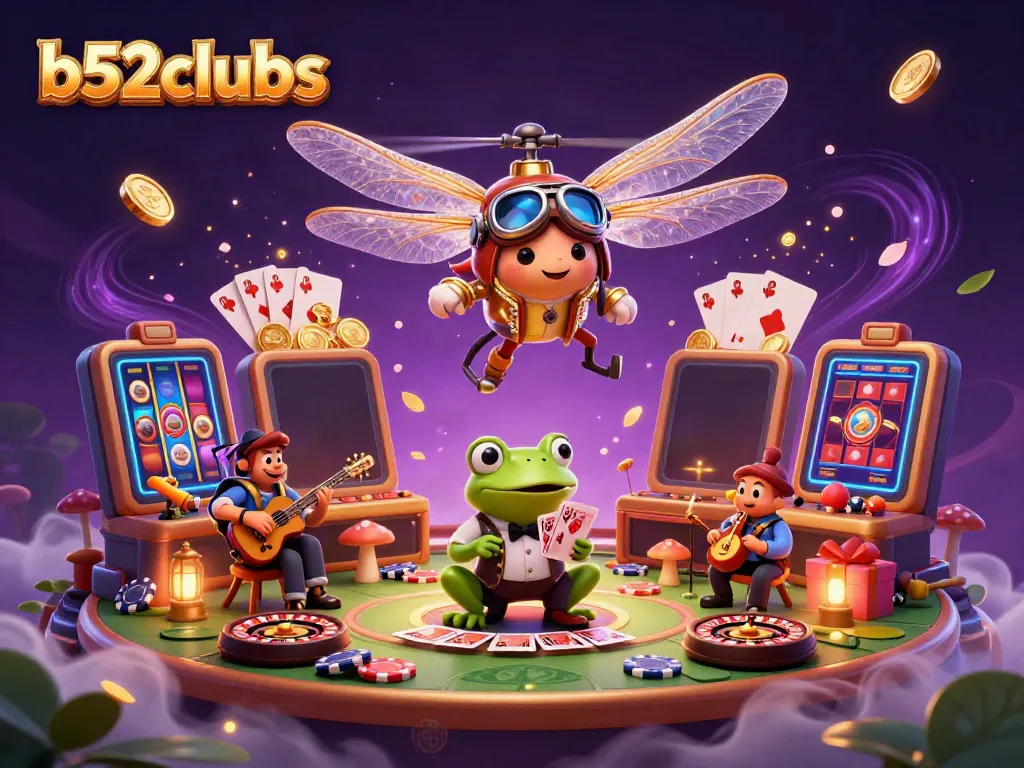 Engage with b52clubs exciting games featuring a dragonfly pilot and frog croupier among vibrant slots.