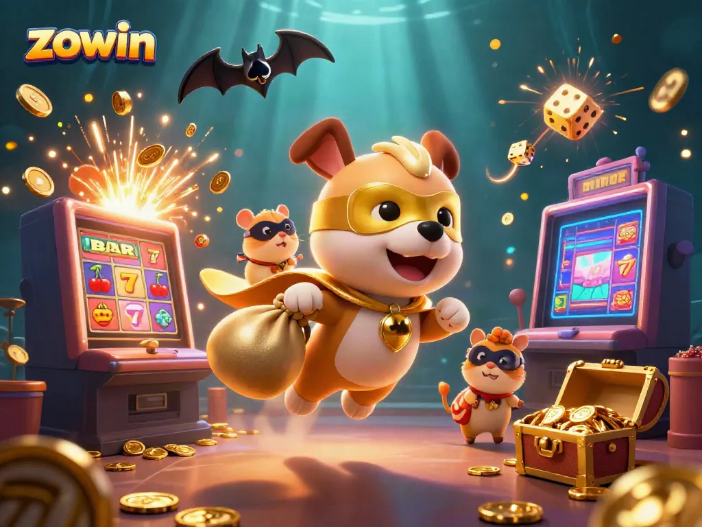 Elevate your gaming with zowin, featuring a dynamic 3D casino scene with vibrant characters and action.