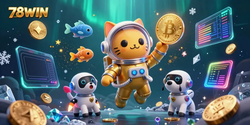 Experience the excitement of 78WIN with vibrant space-themed casino elements and characters.