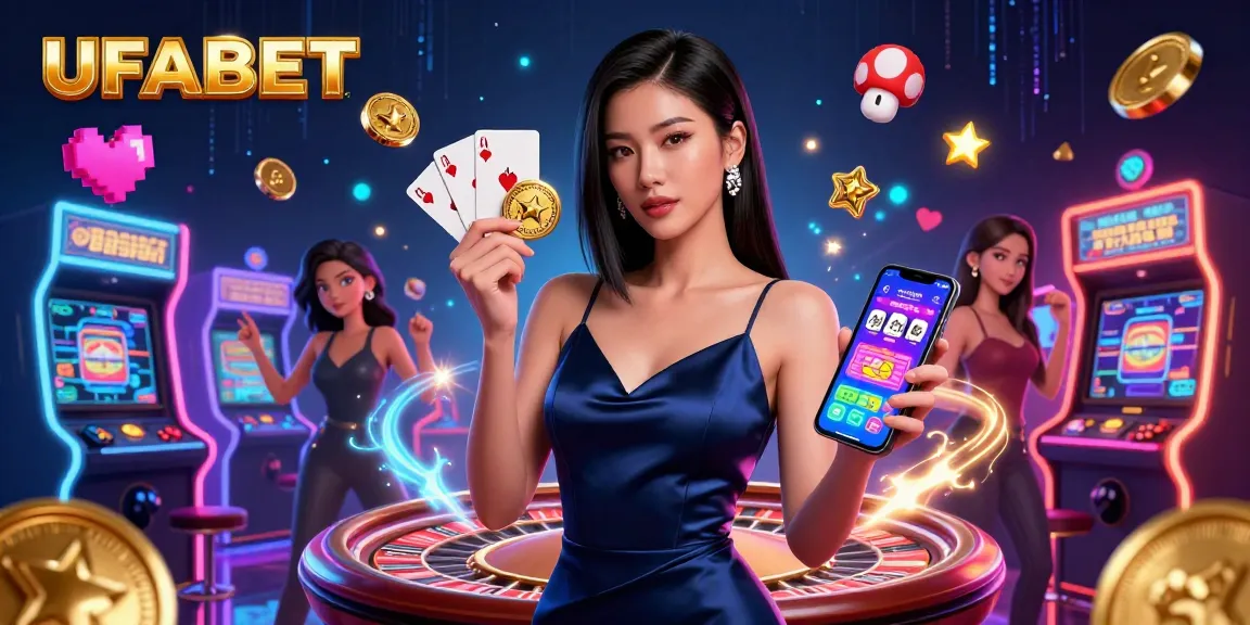 Bet on UFABET with stunning gameplay visuals featuring a confident Asian woman with casino elements
