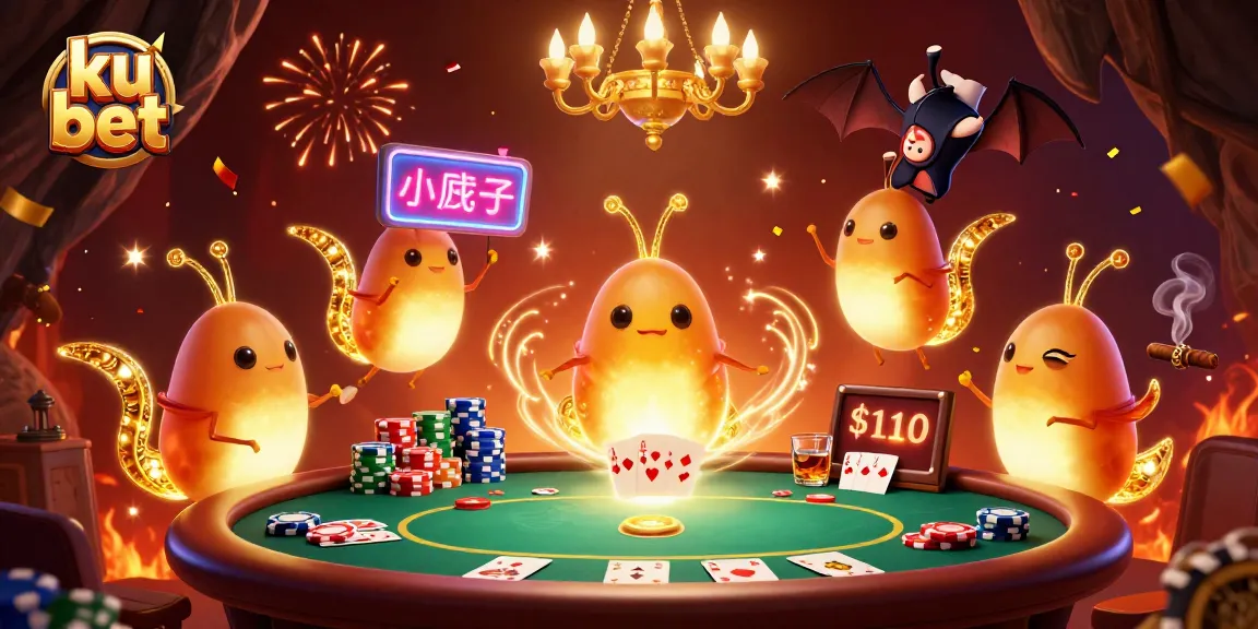 Experience the thrill of ku bet with a vibrant casino scene featuring dynamic glowworms and a bat dealer.