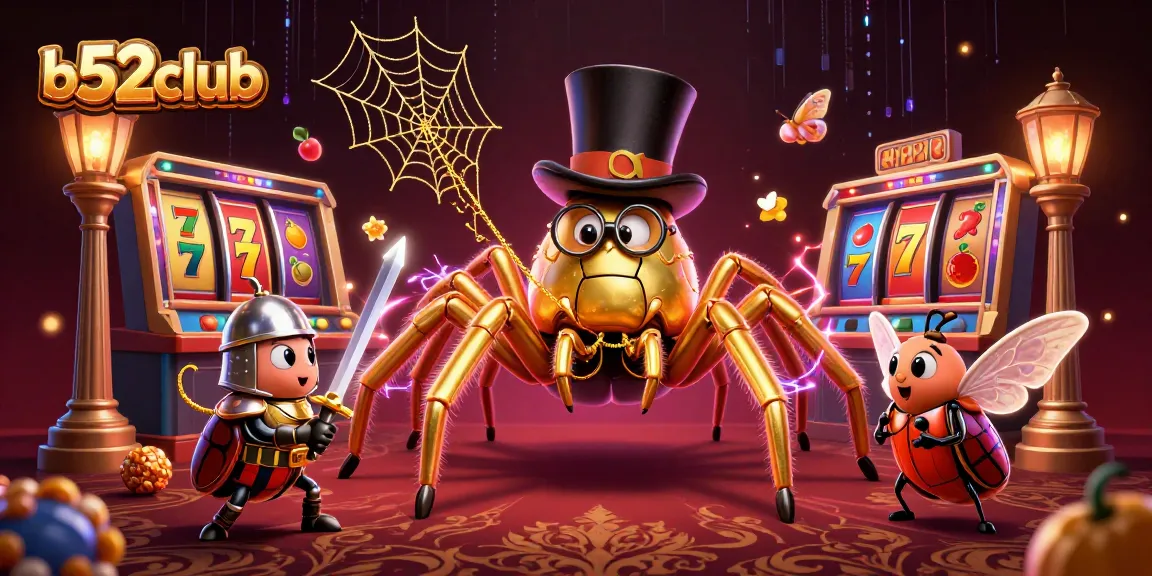 B52Club transforms casino gaming with a vibrant 3D illustration featuring a golden tarantula and beetle knight.