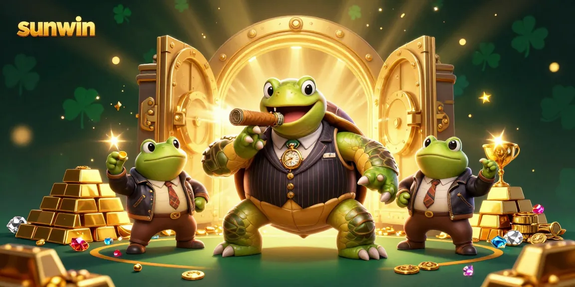 Experience the thrilling sunwin casino adventure with a vibrant 3D illustration featuring unique gambling characters.