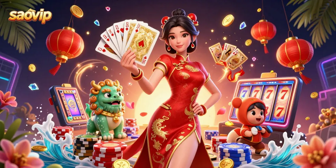 saovip captivates onlookers with a vibrant display of fortune, featuring dynamic casino elements.