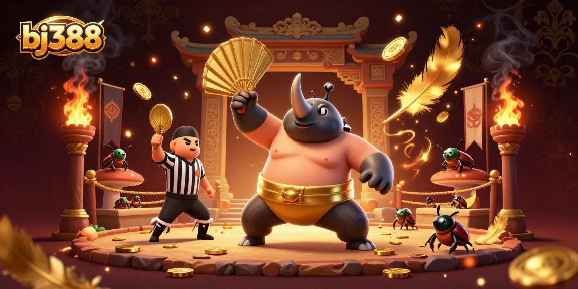 Engage in the thrilling action of bj388 with a cartoon beetle champion and dynamic casino elements