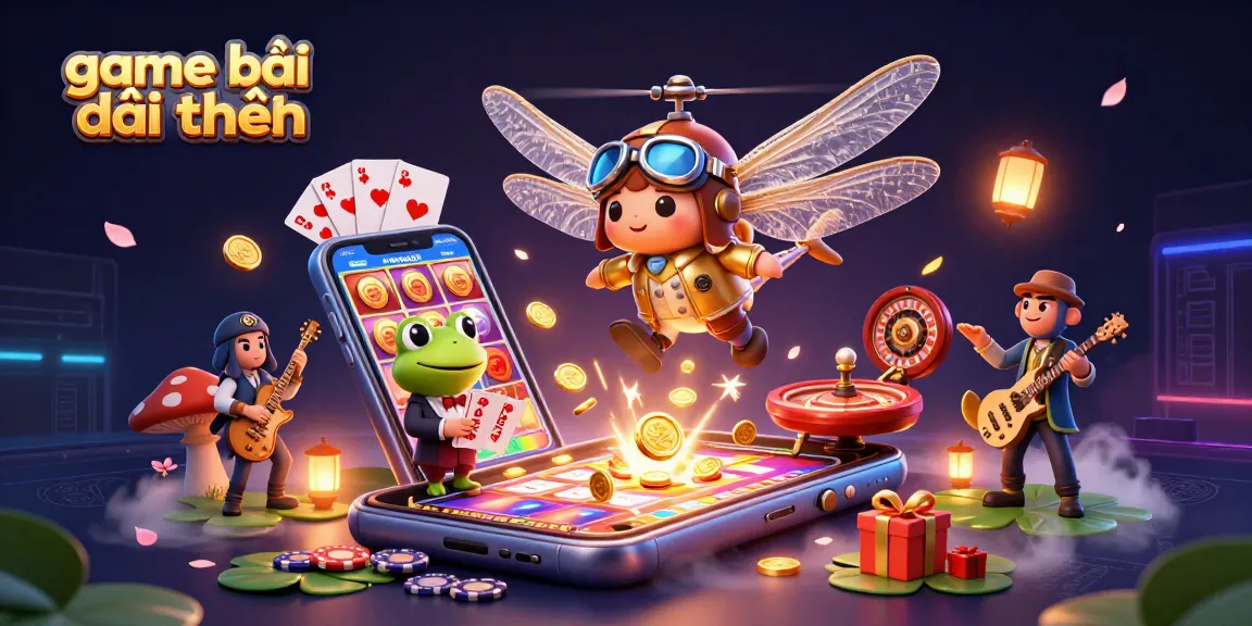 Experience the excitement of game bài đổi thưởng with dynamic casino characters and vibrant gaming elements.