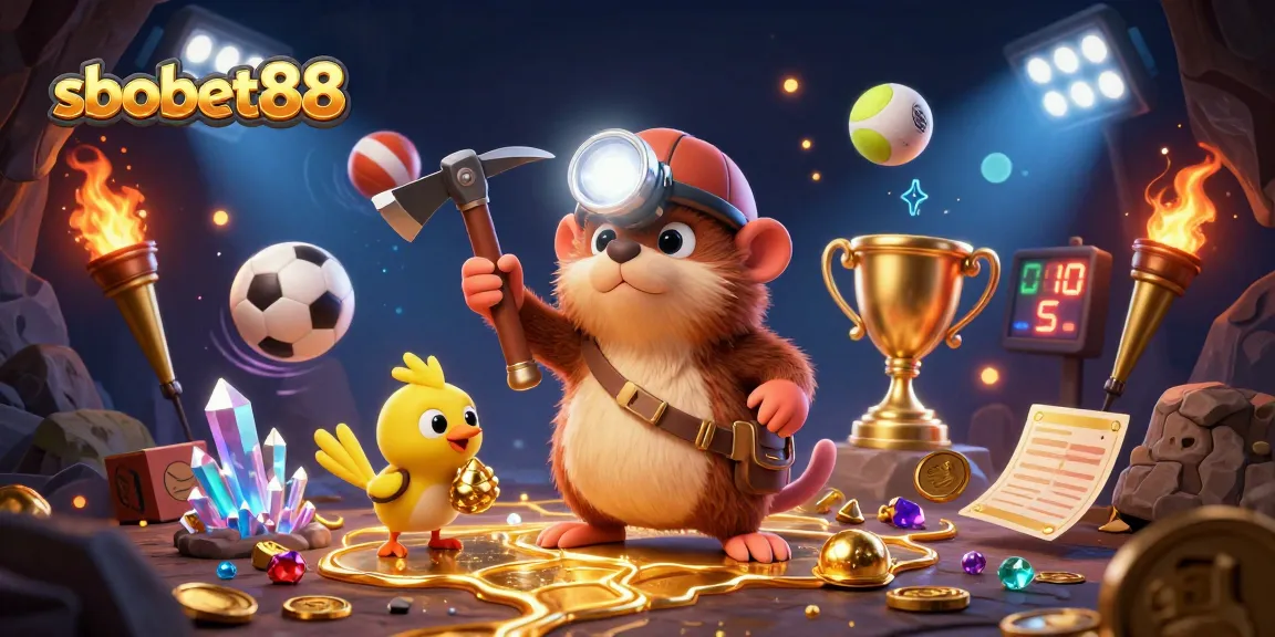 Experience sbobet88 sports betting excitement with a vibrant treasure hunt scene featuring dynamic sports balls.