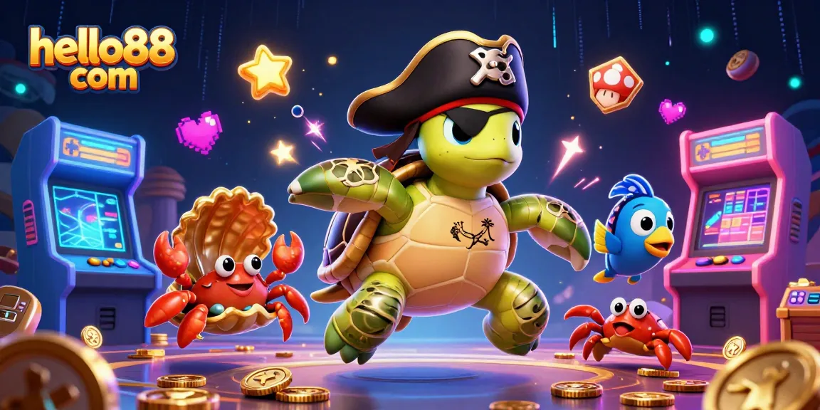 Experience thrilling gameplay with hello88 com as a pirate turtle and friends discover treasure amidst vibrant casino games.