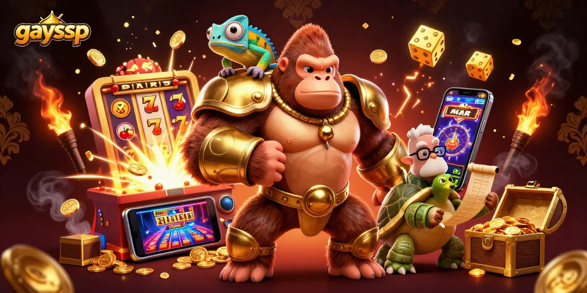 Engage in thrilling casino experiences with gaysvp's vibrant 3D graphics featuring a gorilla king and jackpot elements.