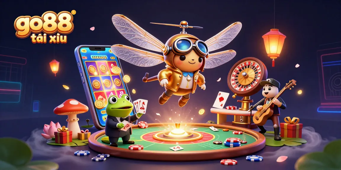 Experience the excitement of go88 tài xỉu while a lively frog croupier deals cards amidst casino thrills.