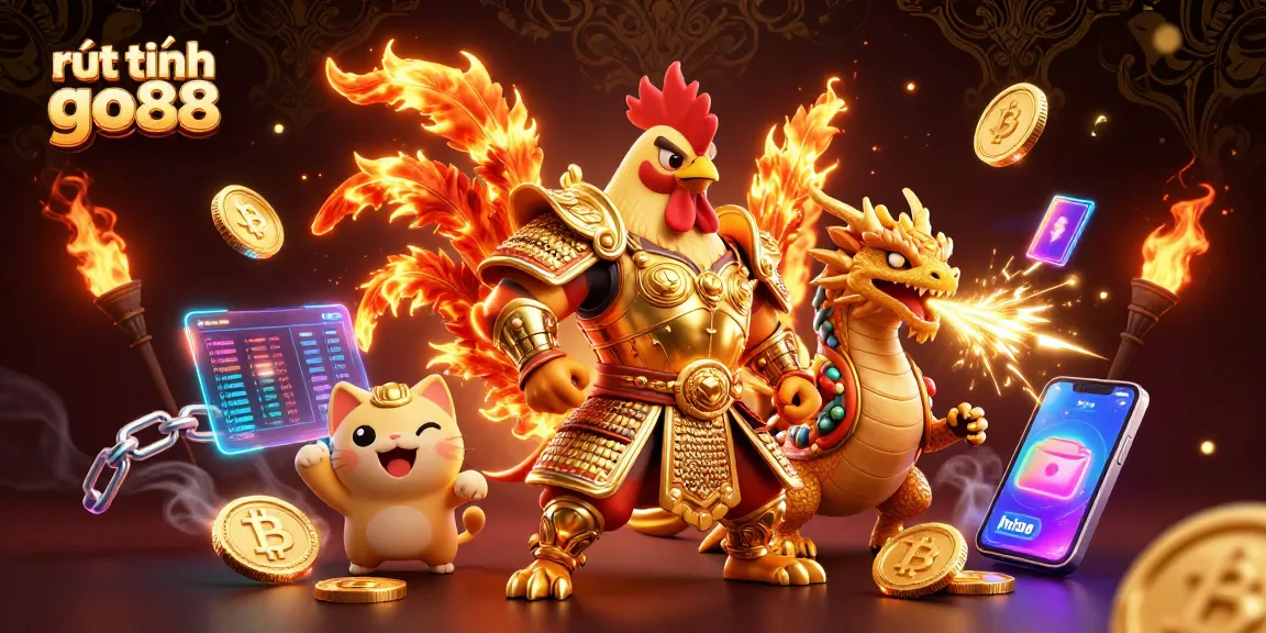 Experience rút tiền go88 with a vibrant and dynamic illustration featuring an armored rooster and dragon.