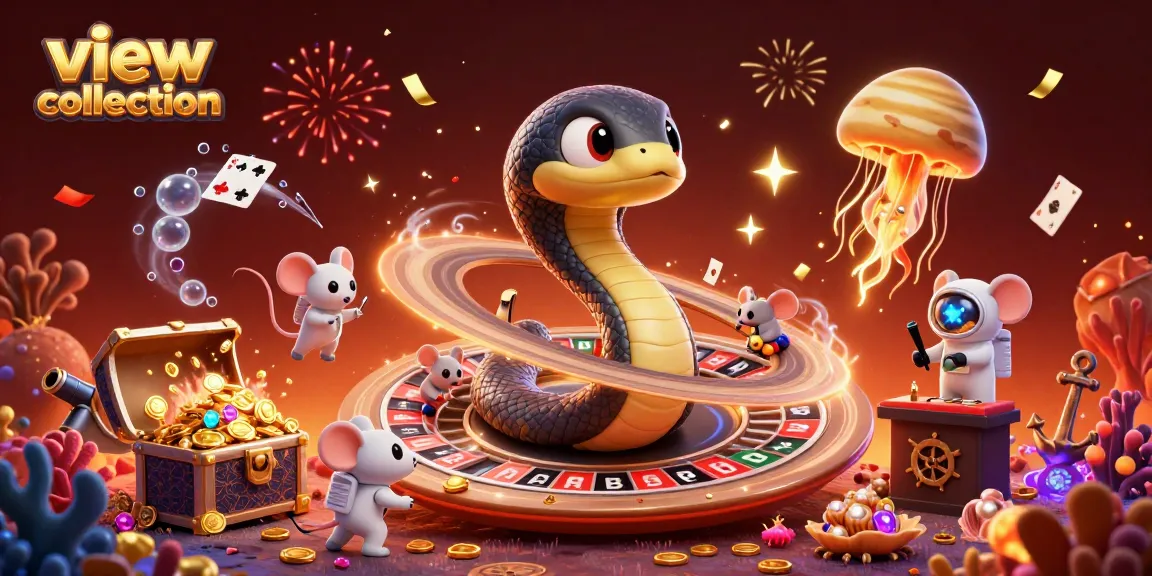 Place your bets in the thrilling view collection where cosmic characters play roulette in a vibrant casino scene.