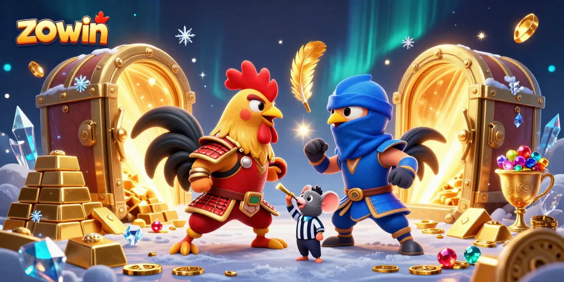 Engage in thrilling battles with zo win featuring samurai and ninja roosters amidst a treasure-laden casino.