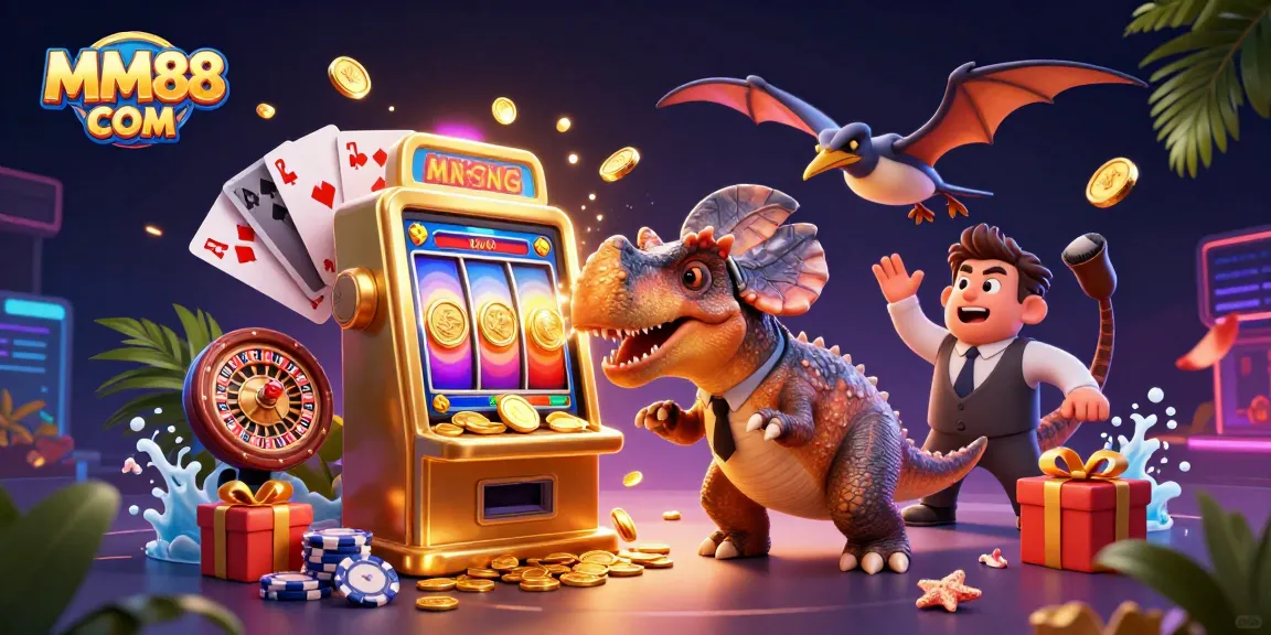 Experience jackpot thrills with MM88 COM as characters celebrate wins in a colorful casino scene.
