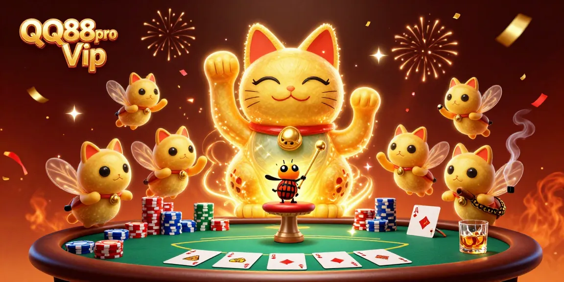 Win big at QQ88pro Vip with an enchanting scene of golden fireflies and casino fun.