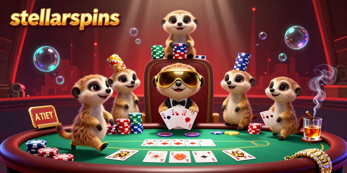 Experience stellarspins excitement with a lively meerkat casino illustration showcasing dynamic poker action.