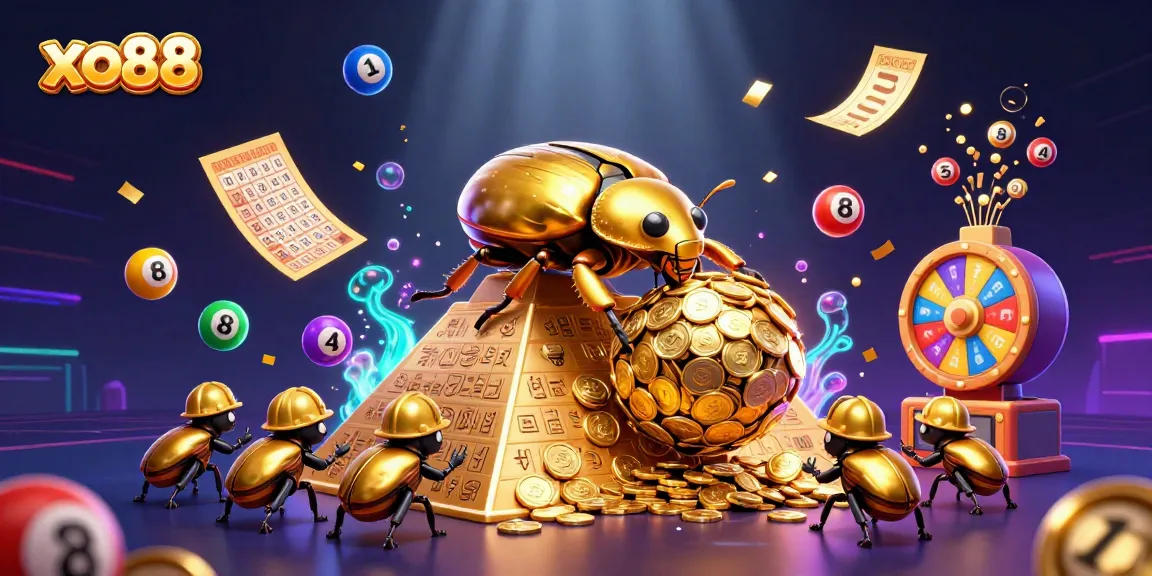 Experience the thrilling adventure of xo88 with lottery balls and golden prizes in a festive casino scene.